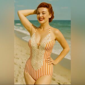 One piece bathing suit with crochet accent